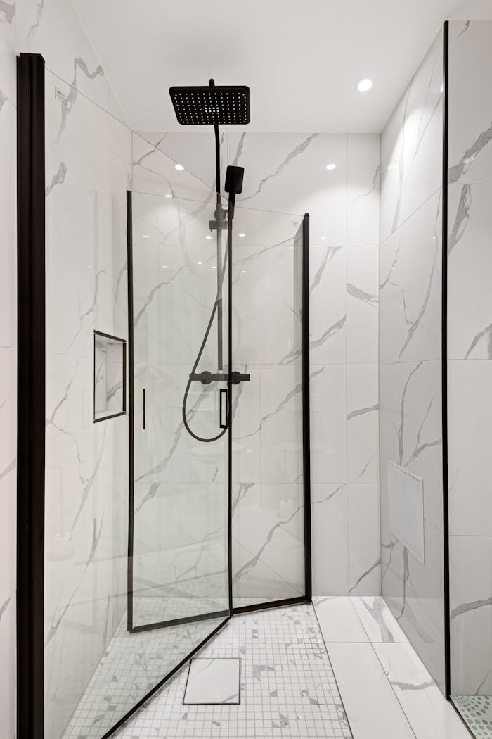 Shower in a Marble Bathroom 